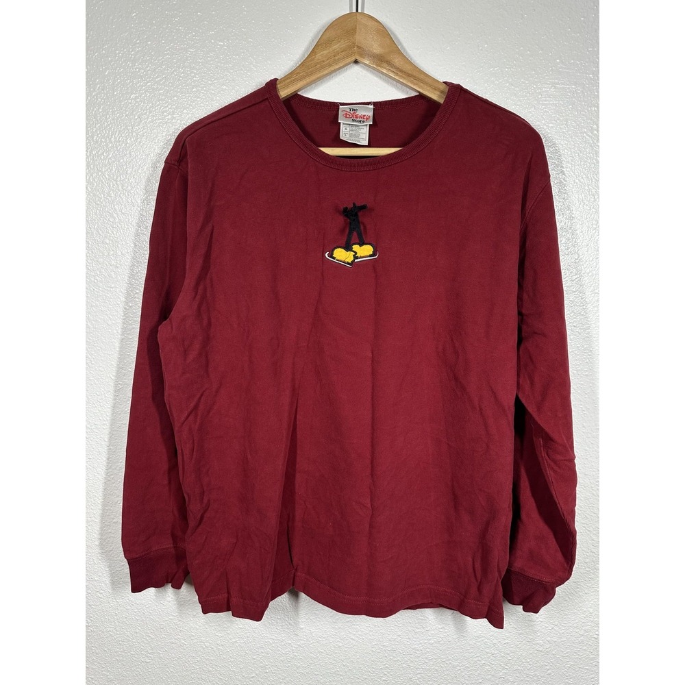 Disney Store Mickey Mouse Shirt Mens Large Red Long Sleeve Embroidered Crewneck